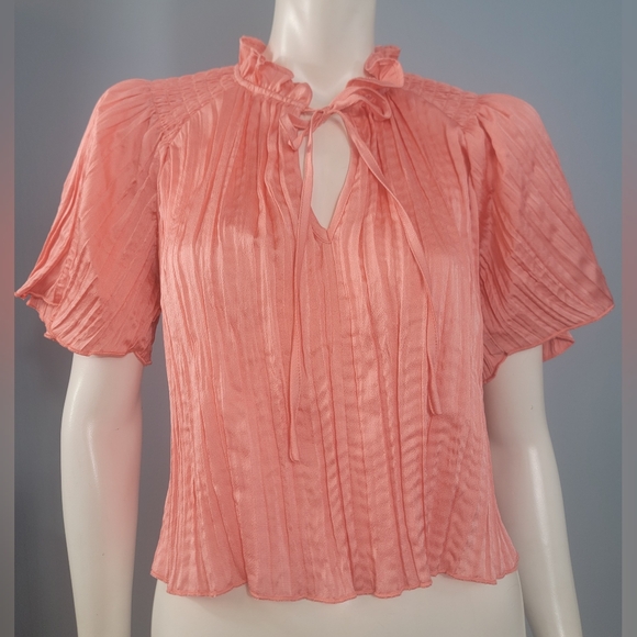 BCBGeneration Revolve crinkle front tie coral orange blouse size XS - Picture 6 of 11